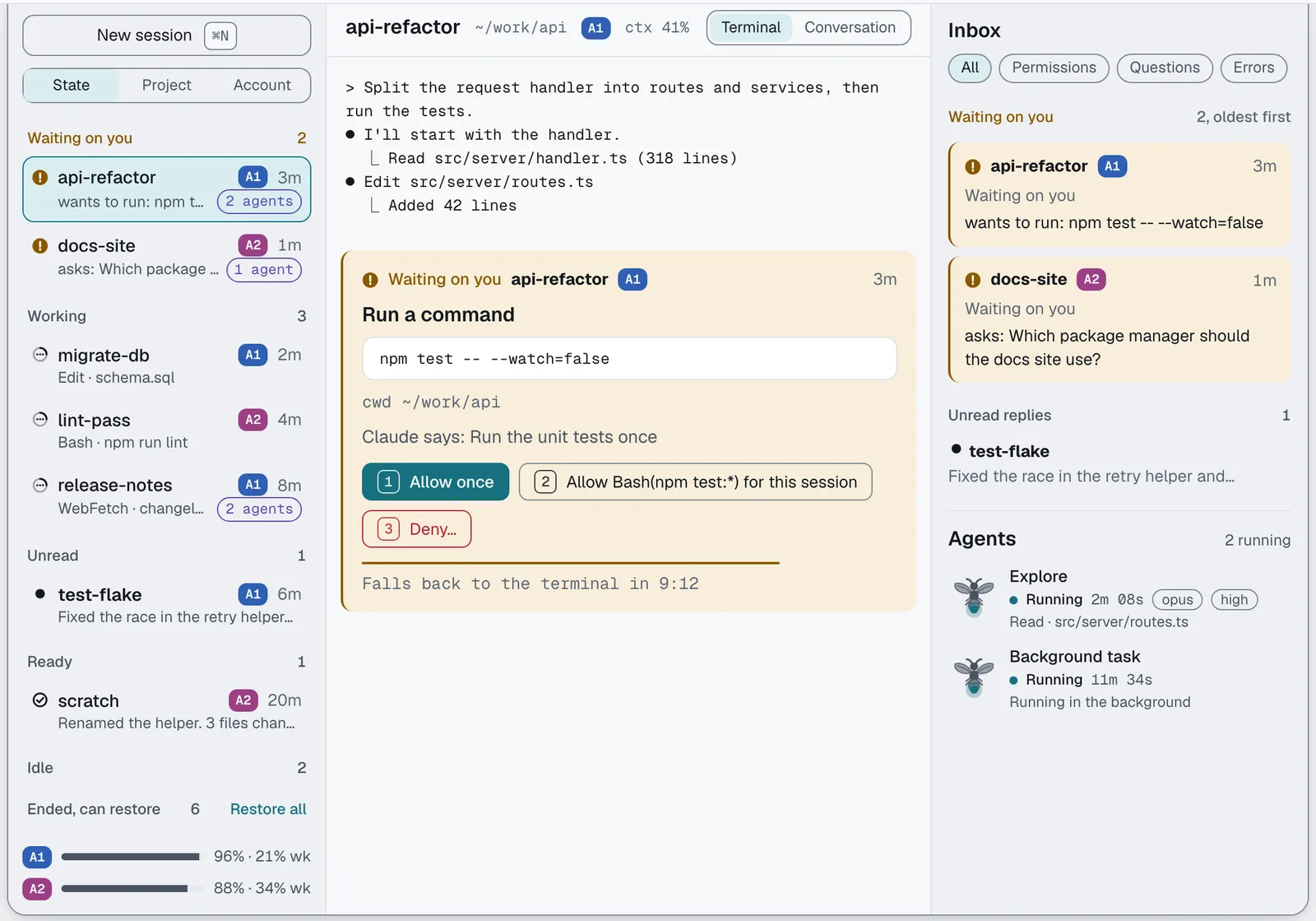 The same Mastlight window in the light theme, with sample sessions.